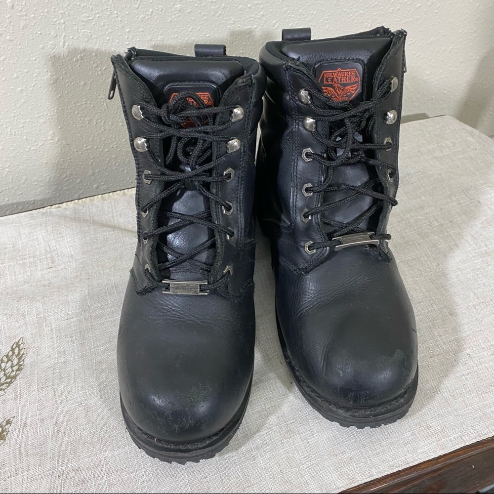 Milwaukee Leather Moto Boots 9EEEUSA Leather Black Moto Boots Side Zipper - Picture 9 of 9